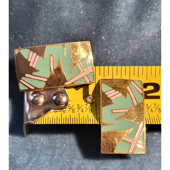 Vintage Modernist Art Deco 80s Geometric Teal Pale Pink BOTT retro post earrings - Picture 9 of 9